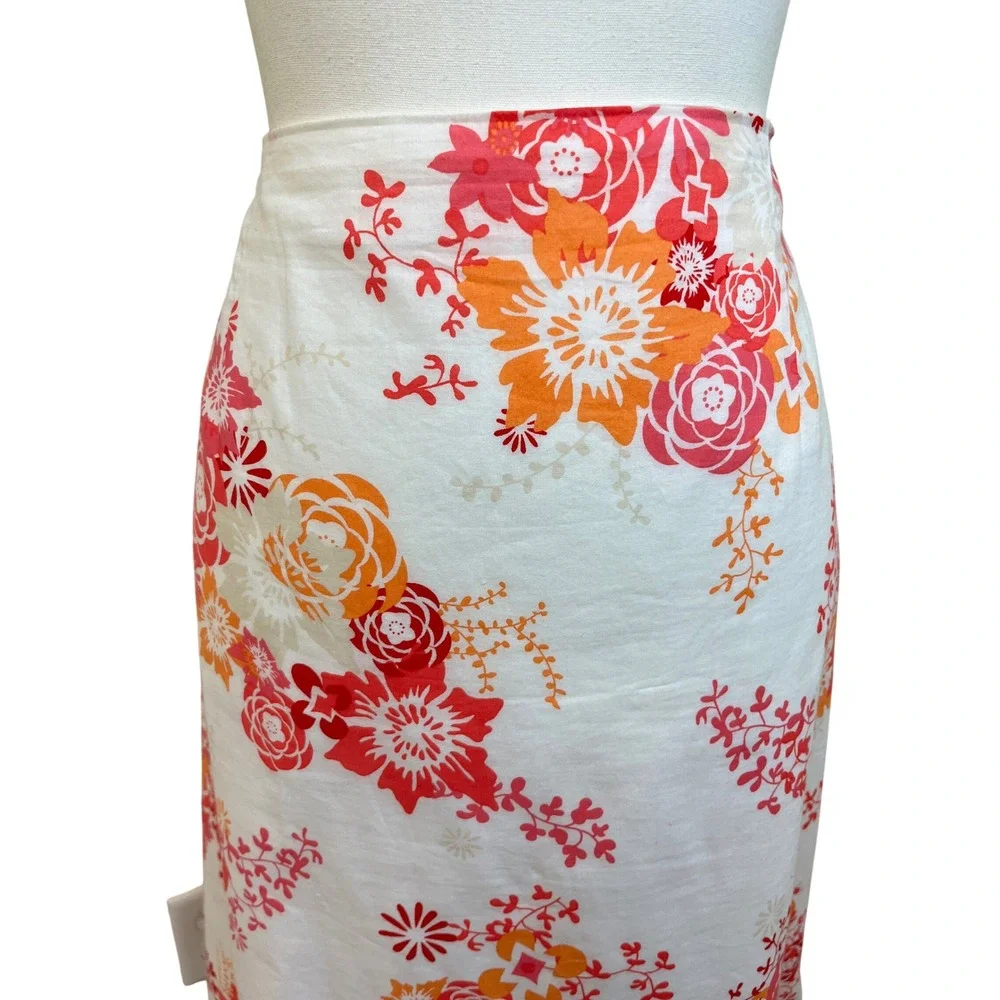 PENDLETON Floral Coastal Midi Skirt Sz 14 White Pink Preppy Cottage Modest